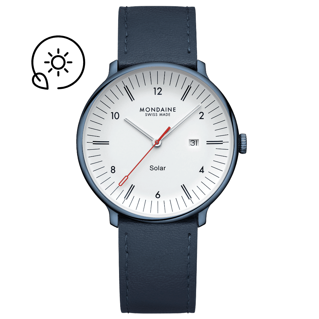 Mondaine Doppio Solar MLE.41910.LQV Herrenuhr Blau • Solarwerk Ronda 215 • Saphirglas