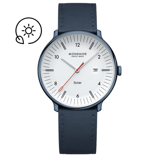 Mondaine Doppio Solar MLE.41910.LQV Herrenuhr Blau • Solarwerk Ronda 215 • Saphirglas
