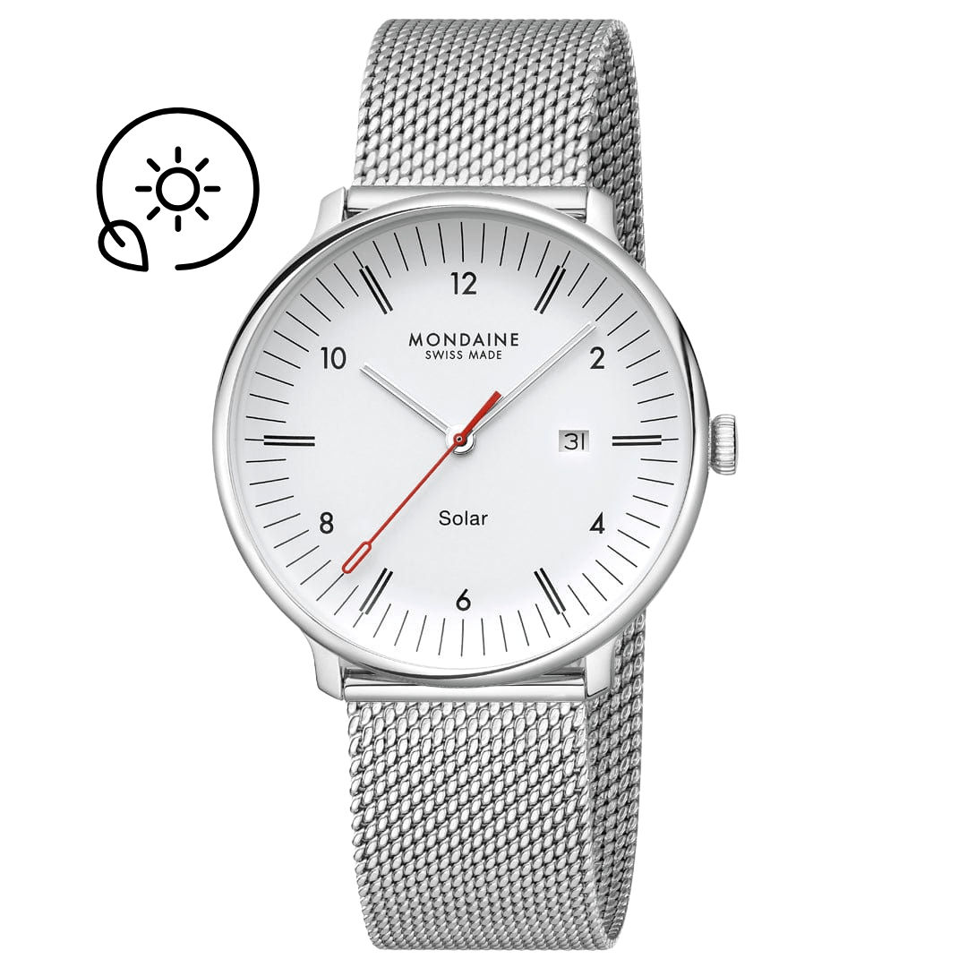 Mondaine Doppio Solar MLE.41910.SM Herrenuhr Silber • Saphirglas • Solaruhrwerk, Bild 8