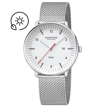 Mondaine Doppio Solar MLE.41910.SM Herrenuhr Silber • Saphirglas • Solaruhrwerk, Bild 8