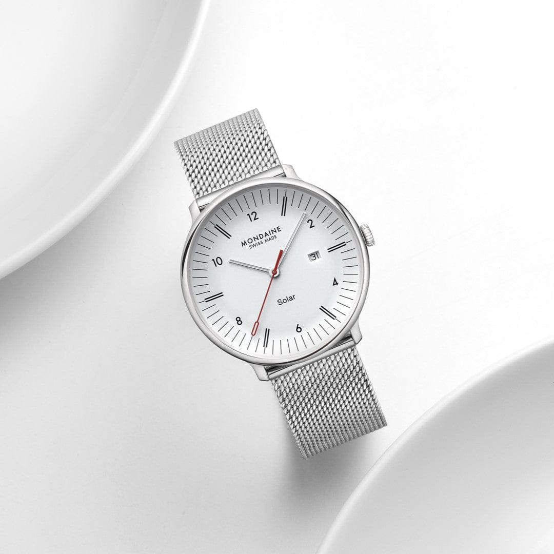Mondaine Doppio Solar MLE.41910.SM Herrenuhr Silber • Saphirglas • Solaruhrwerk, Bild 9