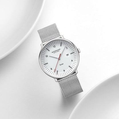 Mondaine Doppio Solar MLE.41910.SM Herrenuhr Silber • Saphirglas • Solaruhrwerk, Bild 9