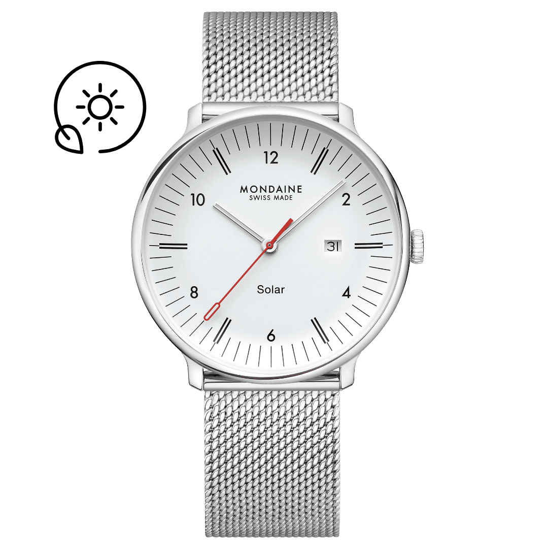 Mondaine Doppio Solar MLE.41910.SM Herrenuhr Silber • Saphirglas • Solaruhrwerk