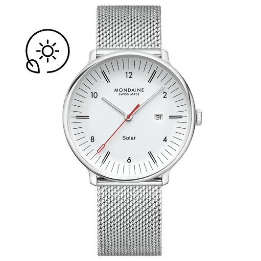 Mondaine Doppio Solar MLE.41910.SM Herrenuhr Silber • Saphirglas • Solaruhrwerk