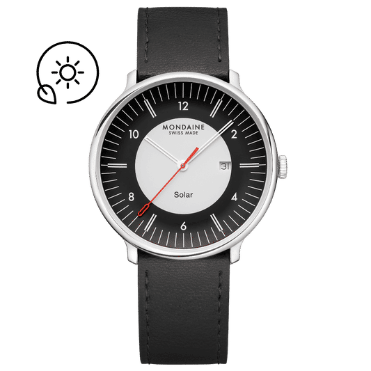 Mondaine Doppio Solar MLE.41920.LBV Herrenuhr Schwarz • Saphirglas • Solarbetrieb