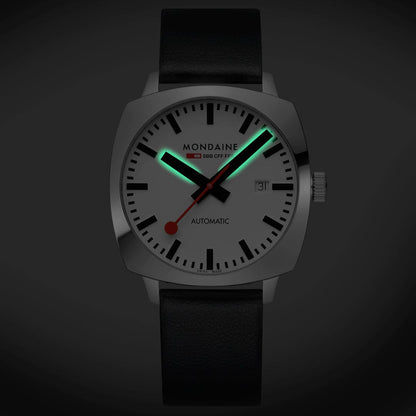 Mondaine Cushion MSL.3961B.LBV Herrenuhr Schwarz • Automatikwerk Sellita SW200-2 • Saphirglas mit BackLight, Bild 2