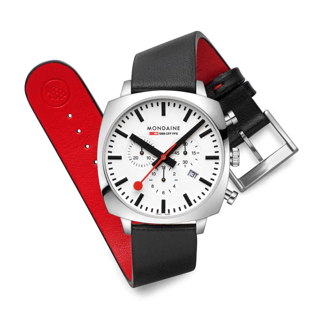 Mondaine Grand Cushion MSL.41410.LBV.SET Herrenuhr Schwarz • Saphirglas • Quarz-Chronograph, Bild 9