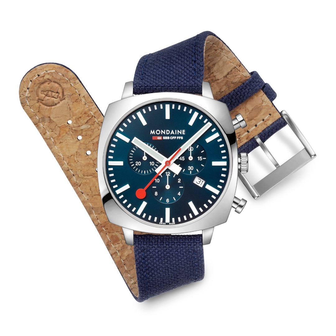 Mondaine Grand Cushion MSL.41440.LD.SET Herrenuhr Blau • Saphirglas • Quarz-Chronograph, Bild 12