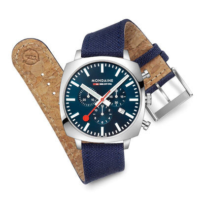 Mondaine Grand Cushion MSL.41440.LD.SET Herrenuhr Blau • Saphirglas • Quarz-Chronograph, Bild 12