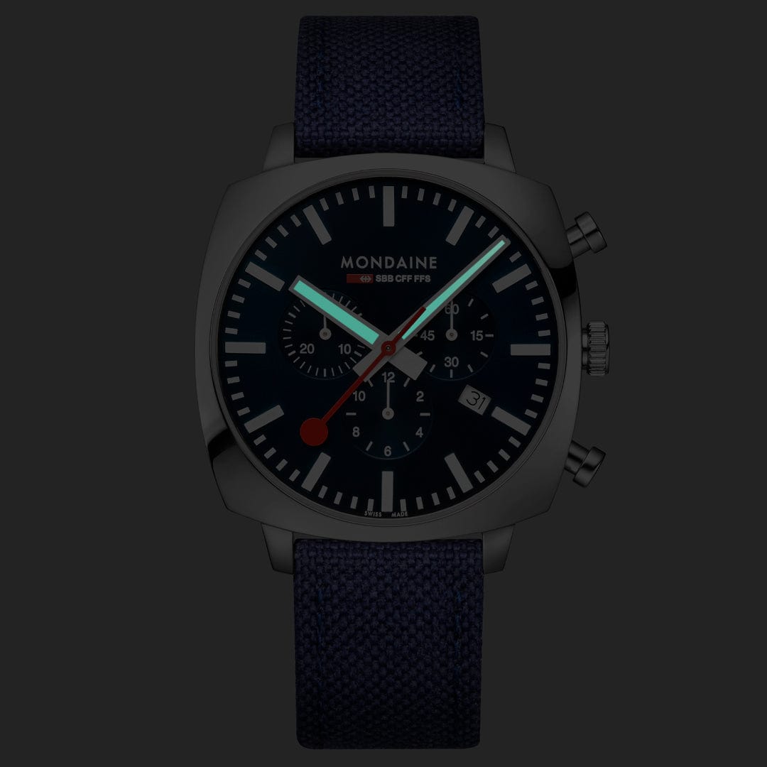 Mondaine Grand Cushion MSL.41440.LD.SET Herrenuhr Blau • Saphirglas • Quarz-Chronograph, Bild 2