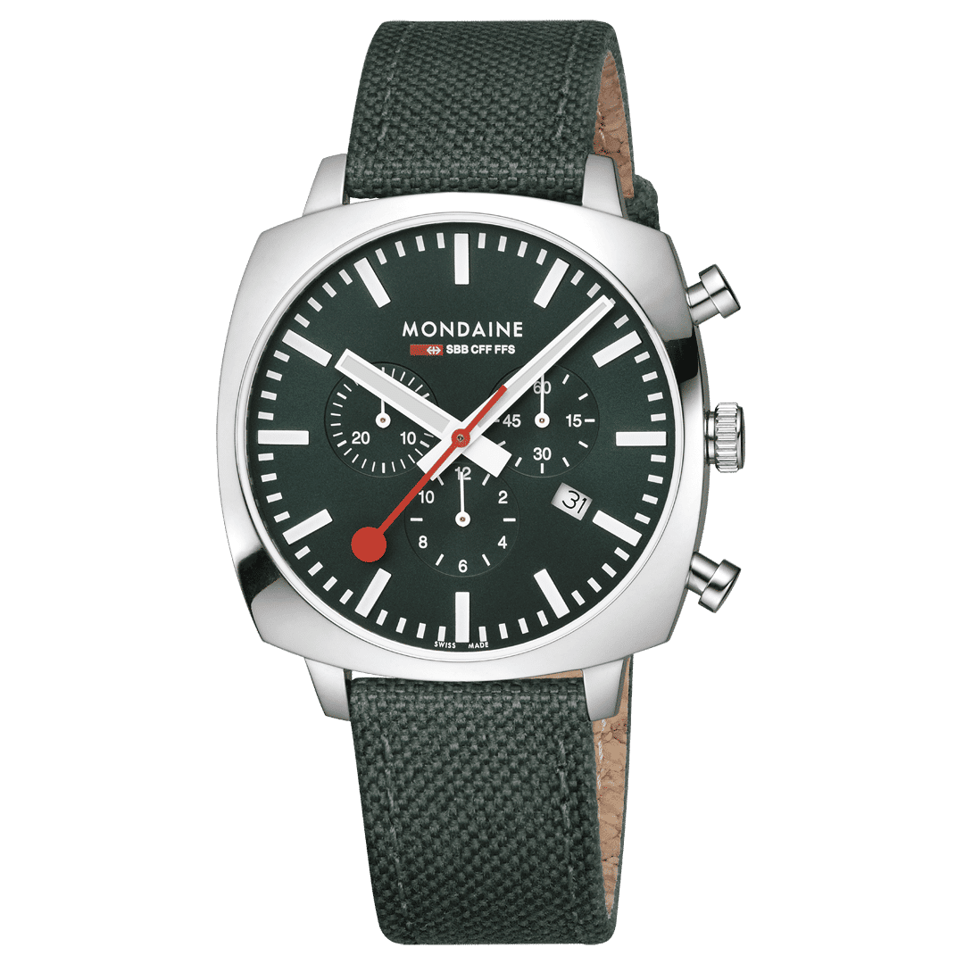 Mondaine Grand Cushion MSL.41460.LF.SET Herrenuhr Grün • Saphirglas • Quarz-Chronograph, Bild 10