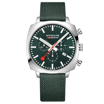 Mondaine Grand Cushion MSL.41460.LF.SET Herrenuhr Grün • Saphirglas • Quarz-Chronograph, Bild 8