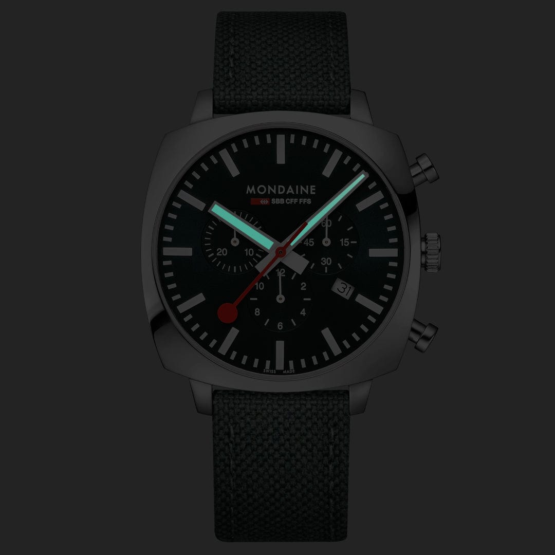 Mondaine Grand Cushion MSL.41460.LF.SET Herrenuhr Grün • Saphirglas • Quarz-Chronograph, Bild 2
