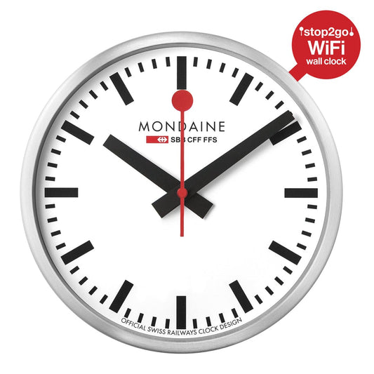 Mondaine stop2go MSM.25S11.1 Armbanduhr Weiß • WiFi-Synchronisation • Ikonisches Schweizer Bahnhofsuhren-Design