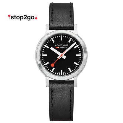Mondaine Stop2go MST.34020.LBV.SET Damenuhr Schwarz • Saphirglas • Swiss Made Quarzwerk