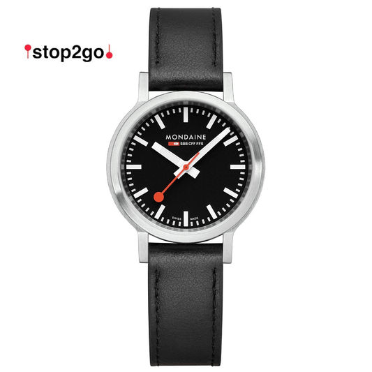 Mondaine Stop2go MST.34020.LBV.SET Damenuhr Schwarz • Saphirglas • Swiss Made Quarzwerk