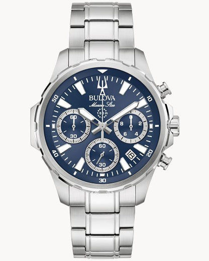 Zegarek męski Bulova Marine Star z chronografem, niebieską tarczą i bransoletą ze stali szlachetnej