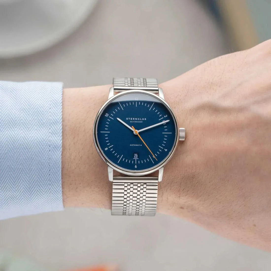 Orologio da uomo Sternglas Naos Automatic S02-NA45-MI04 • Design Bauhaus • Vetro zaffiro
