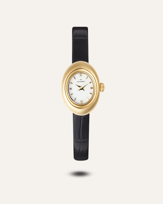 Mockberg Belle Oval Petite MB1412 Damen Armbanduhr • Mineralglas • Schwarzes Lederband