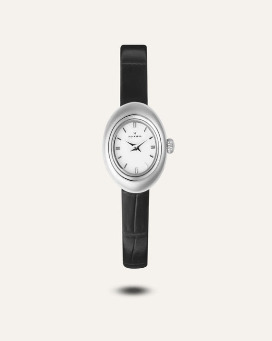 Mockberg Belle Oval Petite MB1413 Damen Armbanduhr Schwarz • Mineralglas • Lederarmband
