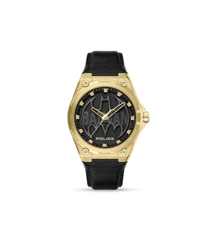 Police Batwing PEWGA0090006-SET Herrenuhr Schwarz/Gold • Goldplattiertes Edelstahlgehäuse • Rotierendes Batman-Symbol