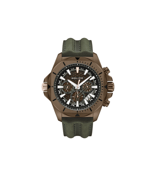 Police Electrical PEWGF0054502 Herrenuhr Stahl • Multifunktion • Khaki Lederarmband