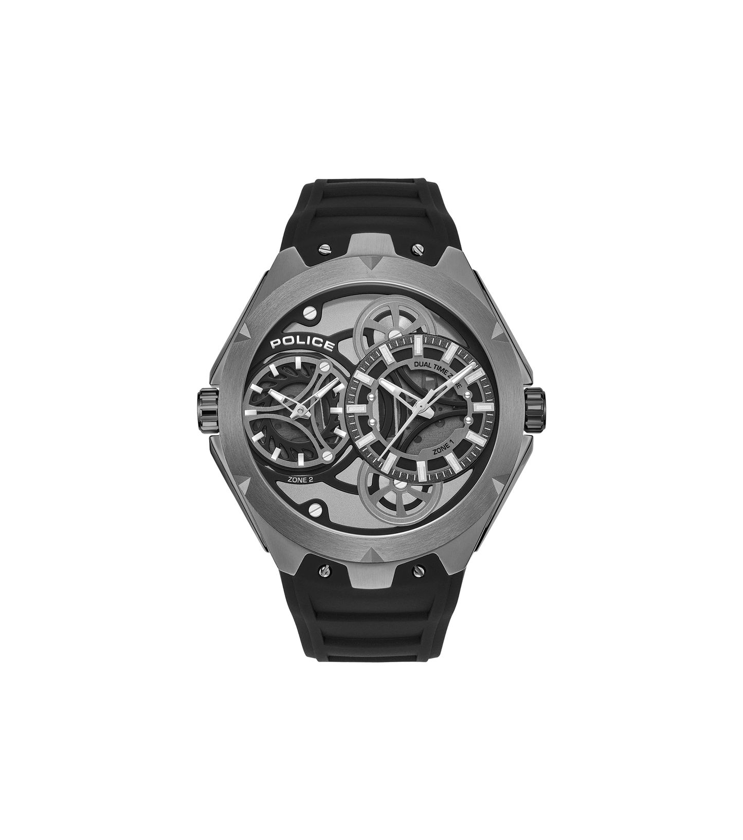 Police Scepter PEWGM0081701 Herrenuhr Schwarz • Doppelwerk-Anzeige • Silikonarmband