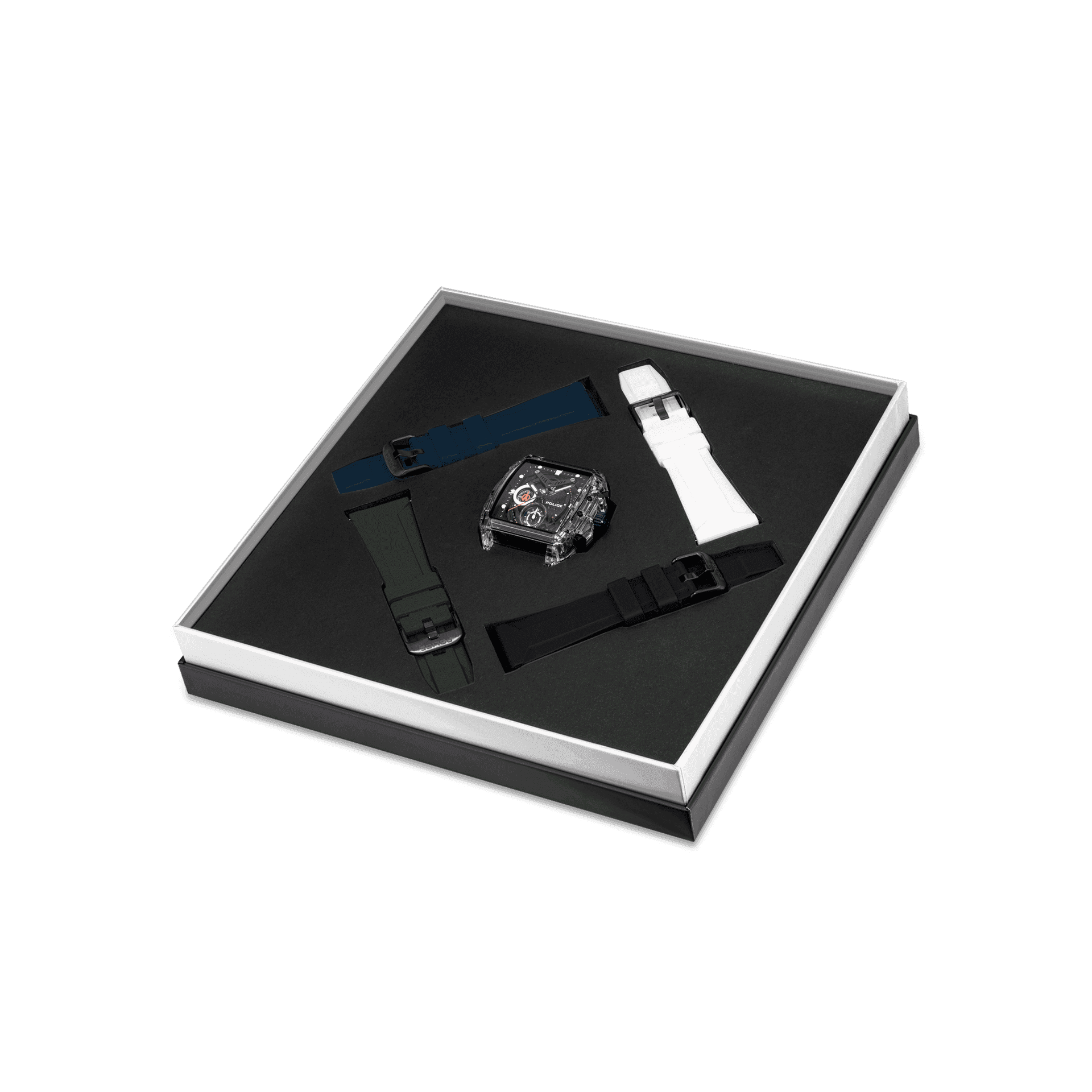 Police Clout PEWGO0052401-SET Herrenuhr Transparent • Quarz-Chronograph • 4-Armband-Set