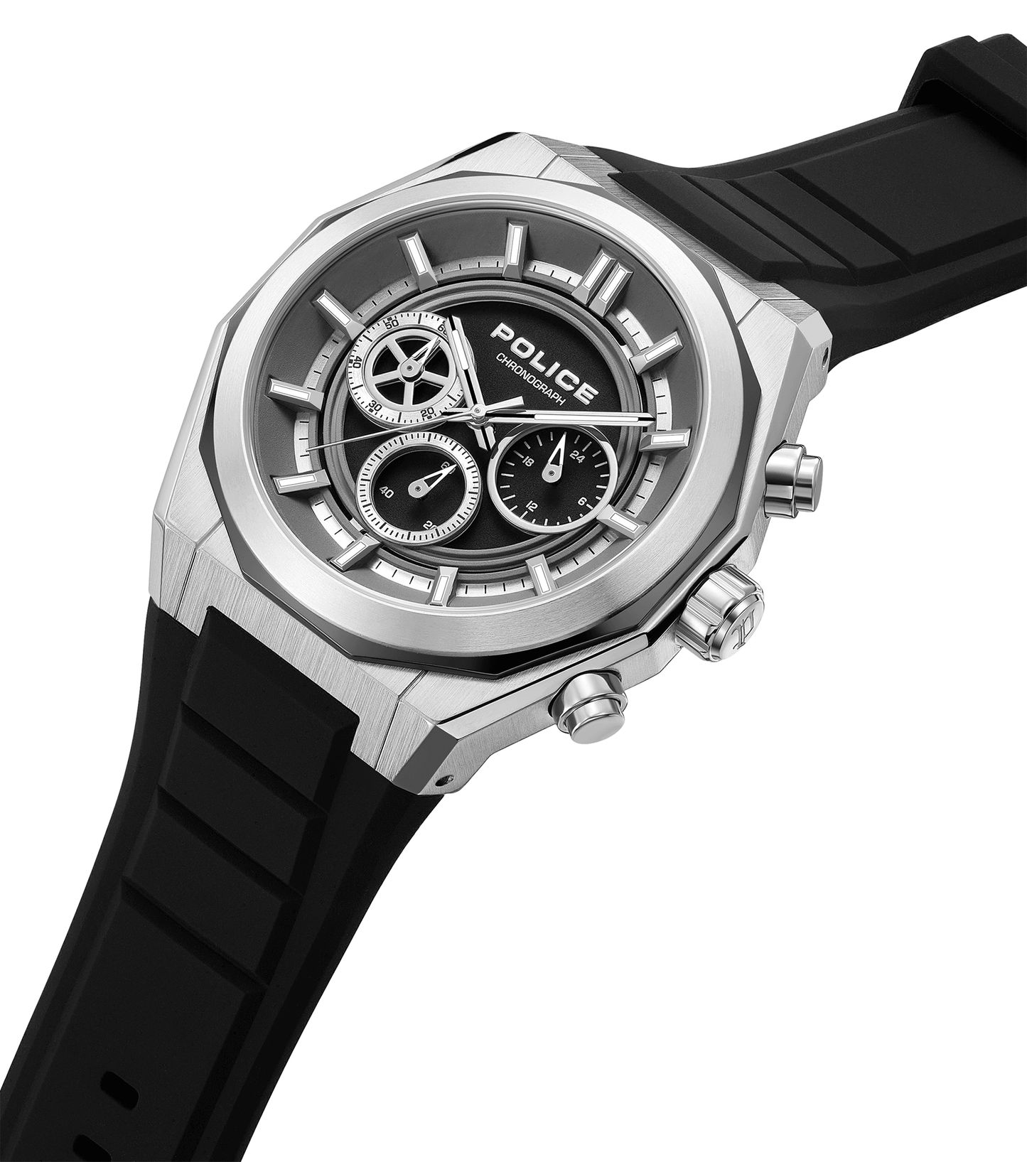Police Steward PEWGO0093702 Herrenuhr Schwarz • Quarz-Chronograph • Silikonarmband, Bild 2
