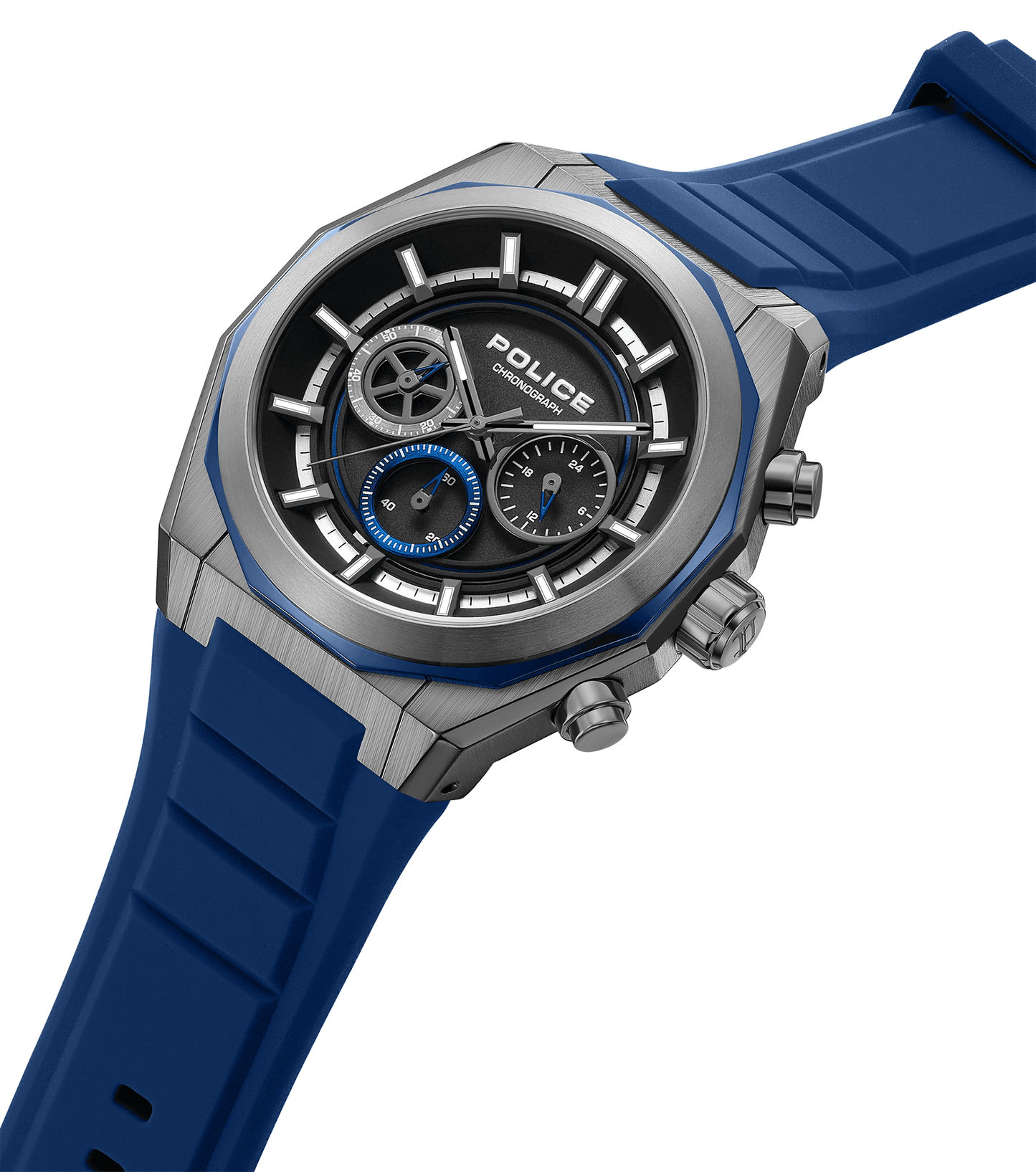 Police Steward PEWGO0093703 Herrenuhr Stahl/Blau • Chronograph • Silikonarmband, Bild 2