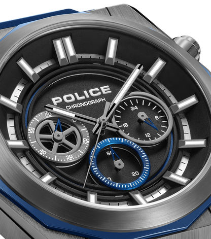 Police Steward PEWGO0093703 Herrenuhr Stahl/Blau • Chronograph • Silikonarmband, Bild 4