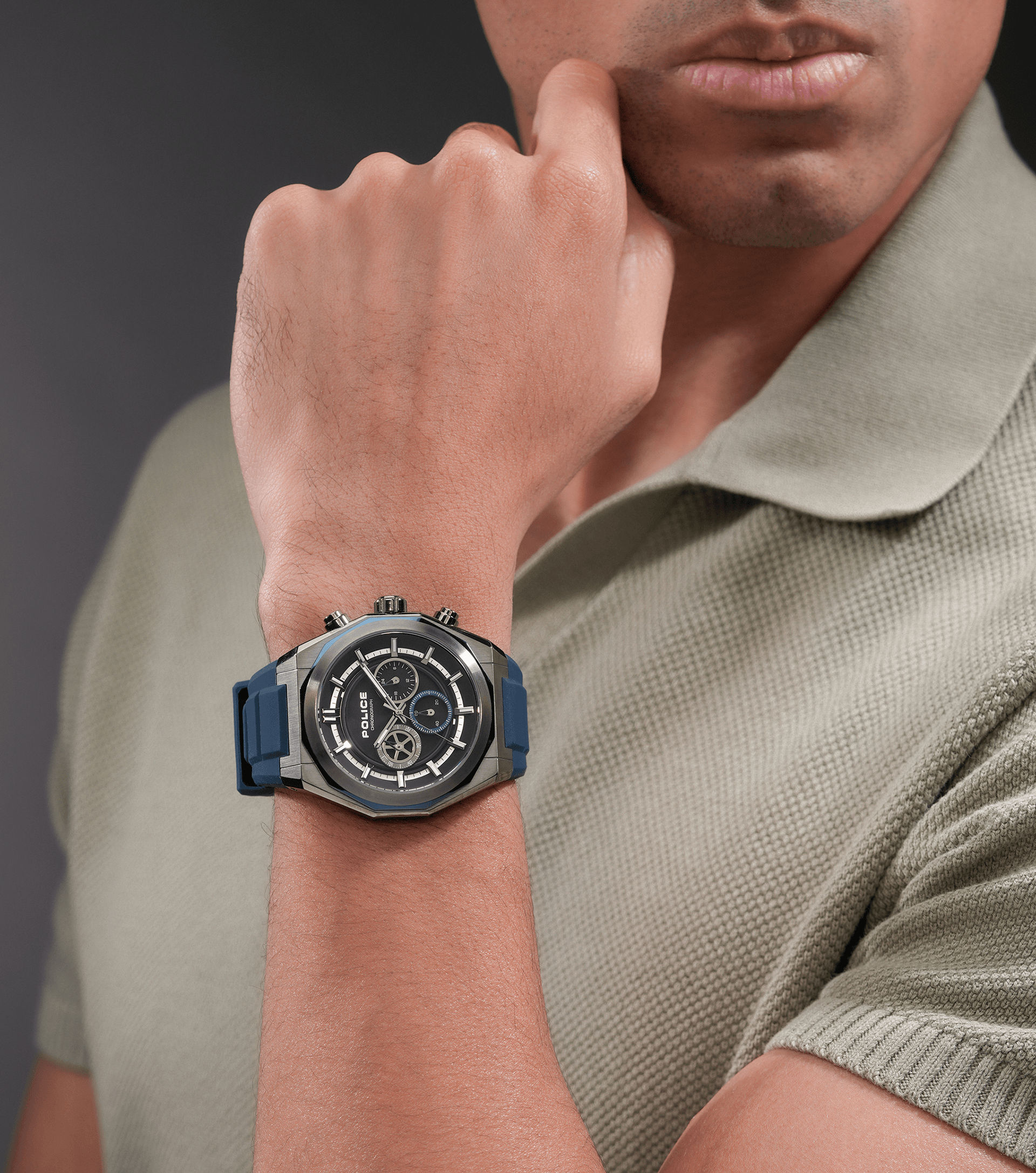 Police Steward PEWGO0093703 Herrenuhr Stahl/Blau • Chronograph • Silikonarmband, Bild 5