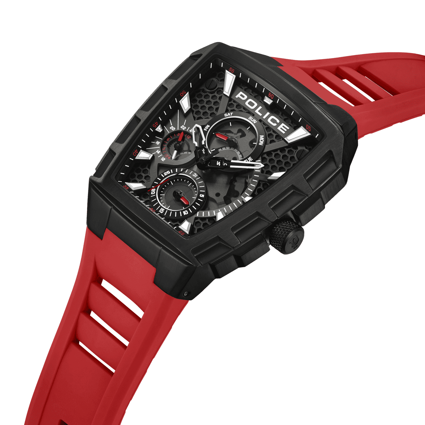 Police Tough Gear PEWGQ0056803 Herrenuhr Schwarz/Rot • Multifunktion • Rotes Silikonarmband, Bild 2