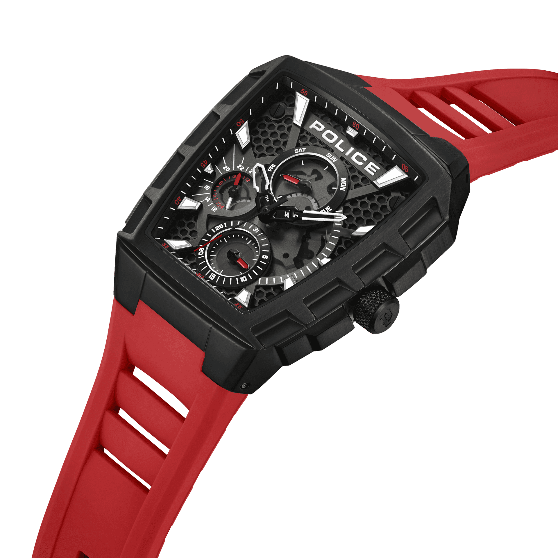 Police Tough Gear PEWGQ0056803 Herrenuhr Schwarz/Rot • Multifunktion • Rotes Silikonarmband, Bild 2