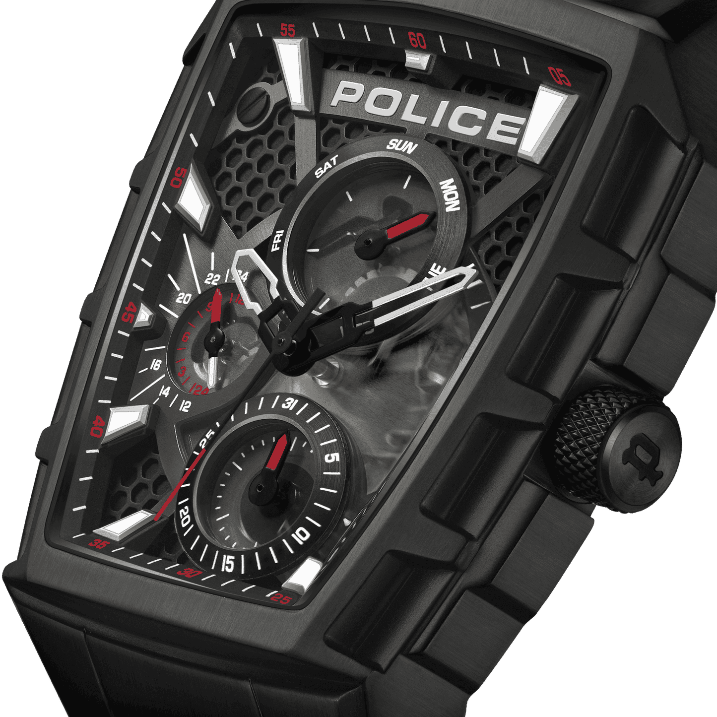 Police Tough Gear PEWGQ0056803 Herrenuhr Schwarz/Rot • Multifunktion • Rotes Silikonarmband, Bild 4
