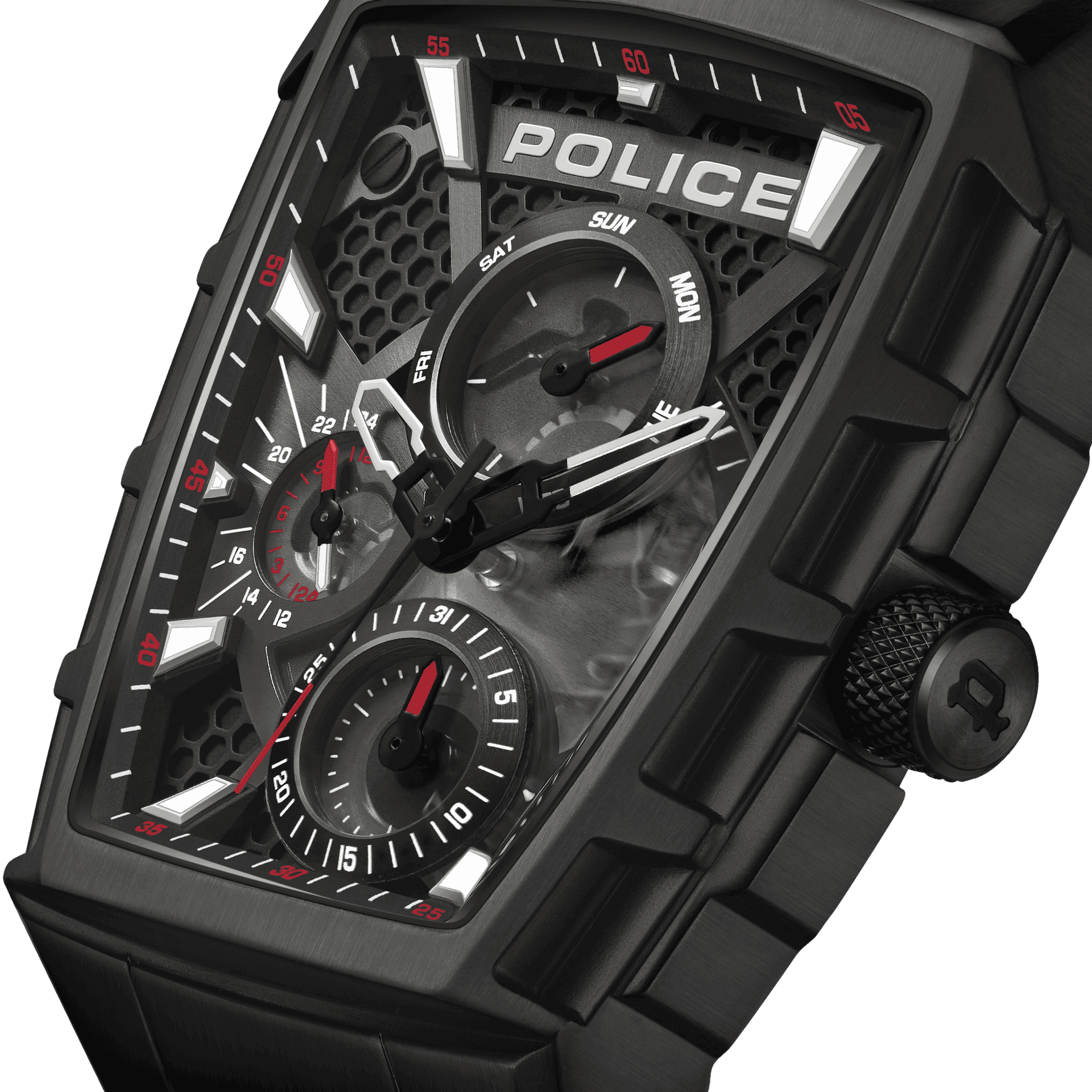 Police Tough Gear PEWGQ0056803 Herrenuhr Schwarz/Rot • Multifunktion • Rotes Silikonarmband, Bild 4