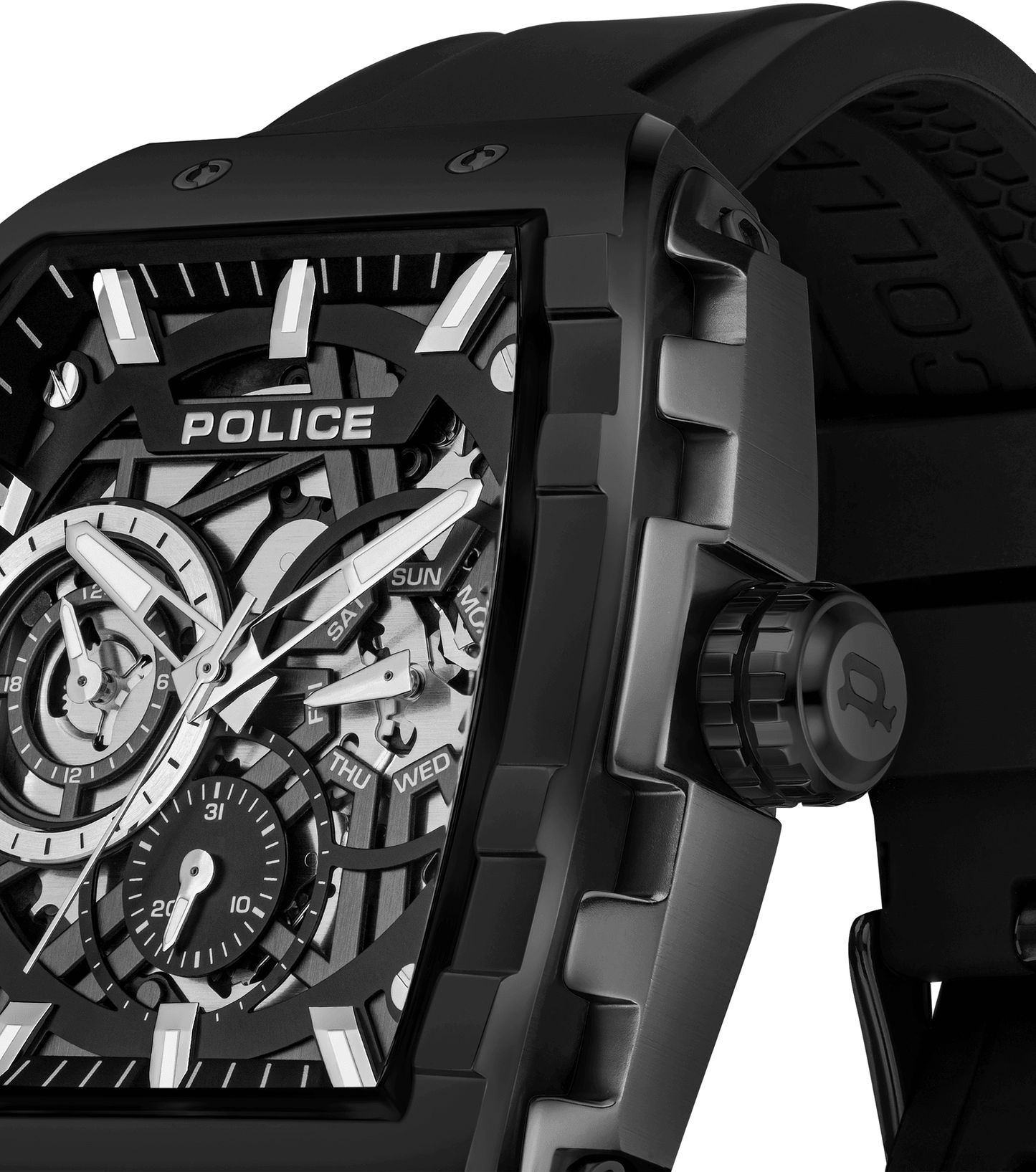 Police Flash PEWGQ0063001 Herrenuhr Schwarz • Multifunktionswerk • Schwarzes Silikonarmband, Bild 4
