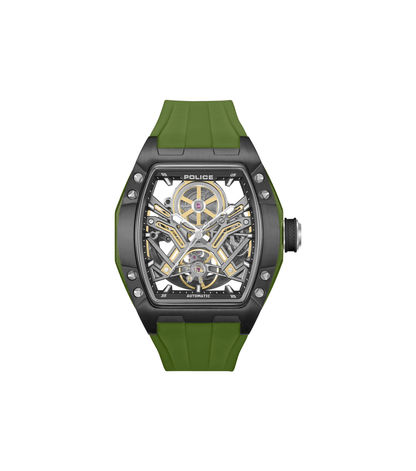 Police Tampa PEWGR0082101 Herrenuhr Oliv • Automatikwerk • Skelettiertes Zifferblatt