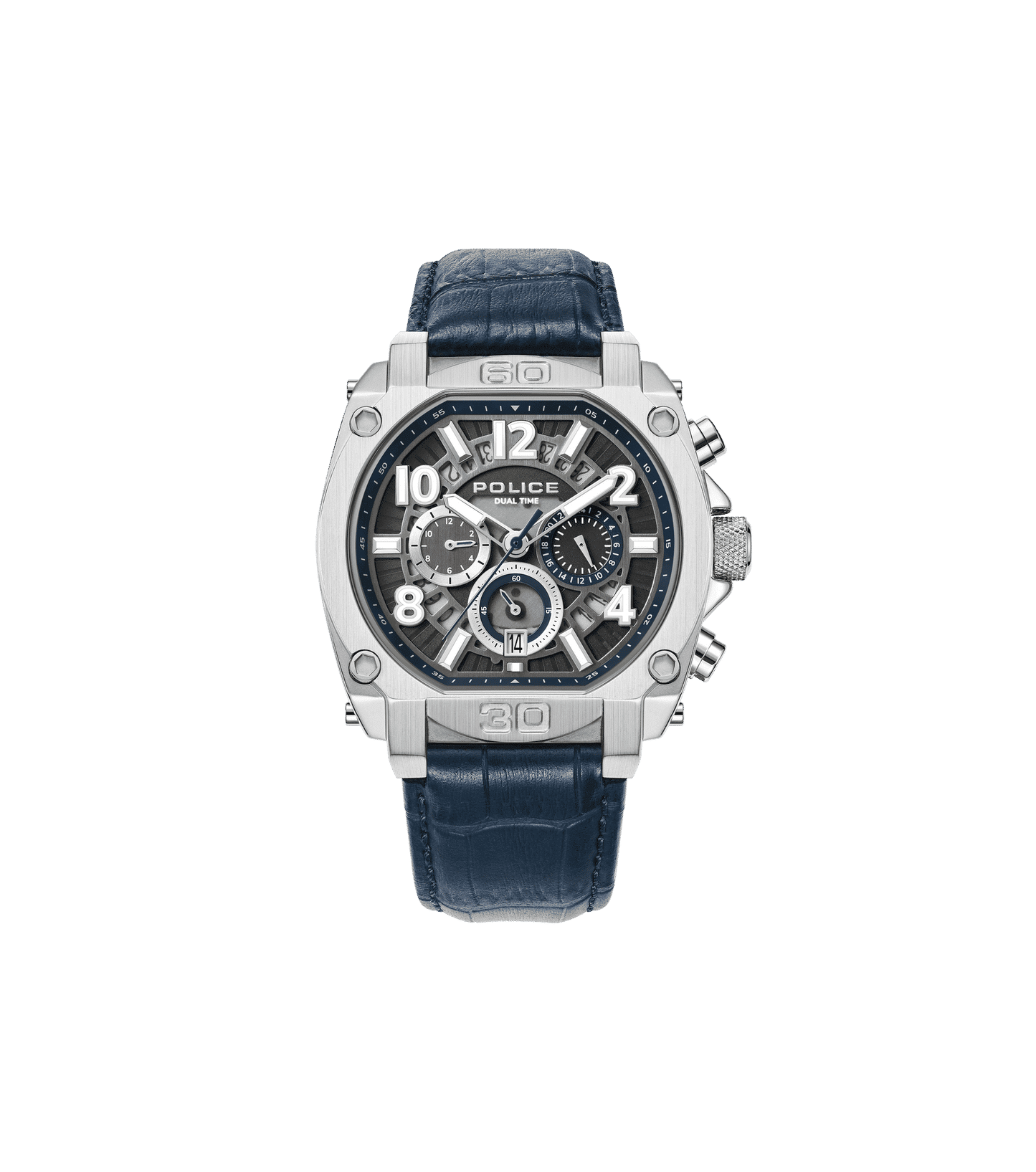 Police Norwood PEWJF0021901 Herrenuhr Blau • Dual-Time-Funktion • Transparentes Zifferblatt
