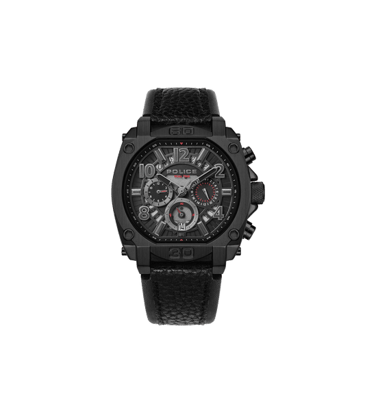 Police Norwood PEWJF0021903 Herrenuhr Schwarz • Zweitzeit-Funktion • Doppellagiges Lederarmband