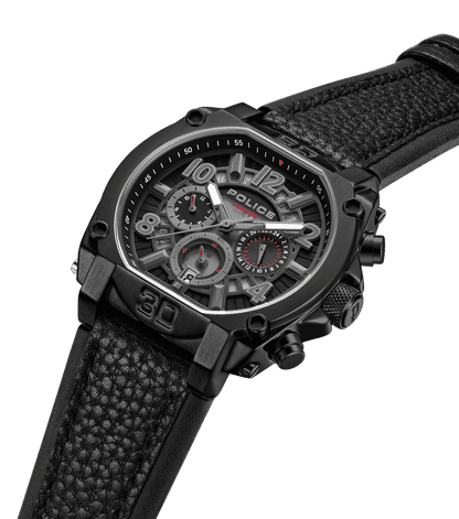 Police Norwood PEWJF0021903 Herrenuhr Schwarz • Zweitzeit-Funktion • Doppellagiges Lederarmband, Bild 2