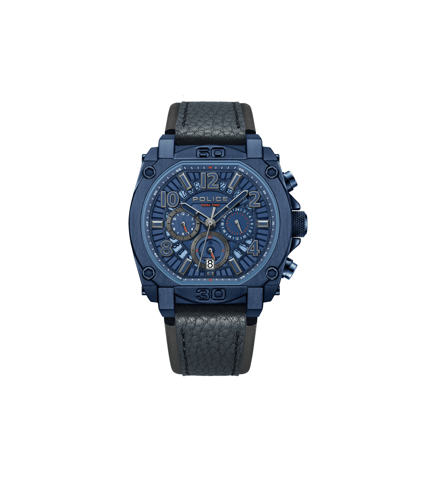 Police Norwood PEWJF0021904 Herrenuhr Blau • Dual-Time-Funktion • Blaues Leder-Armband