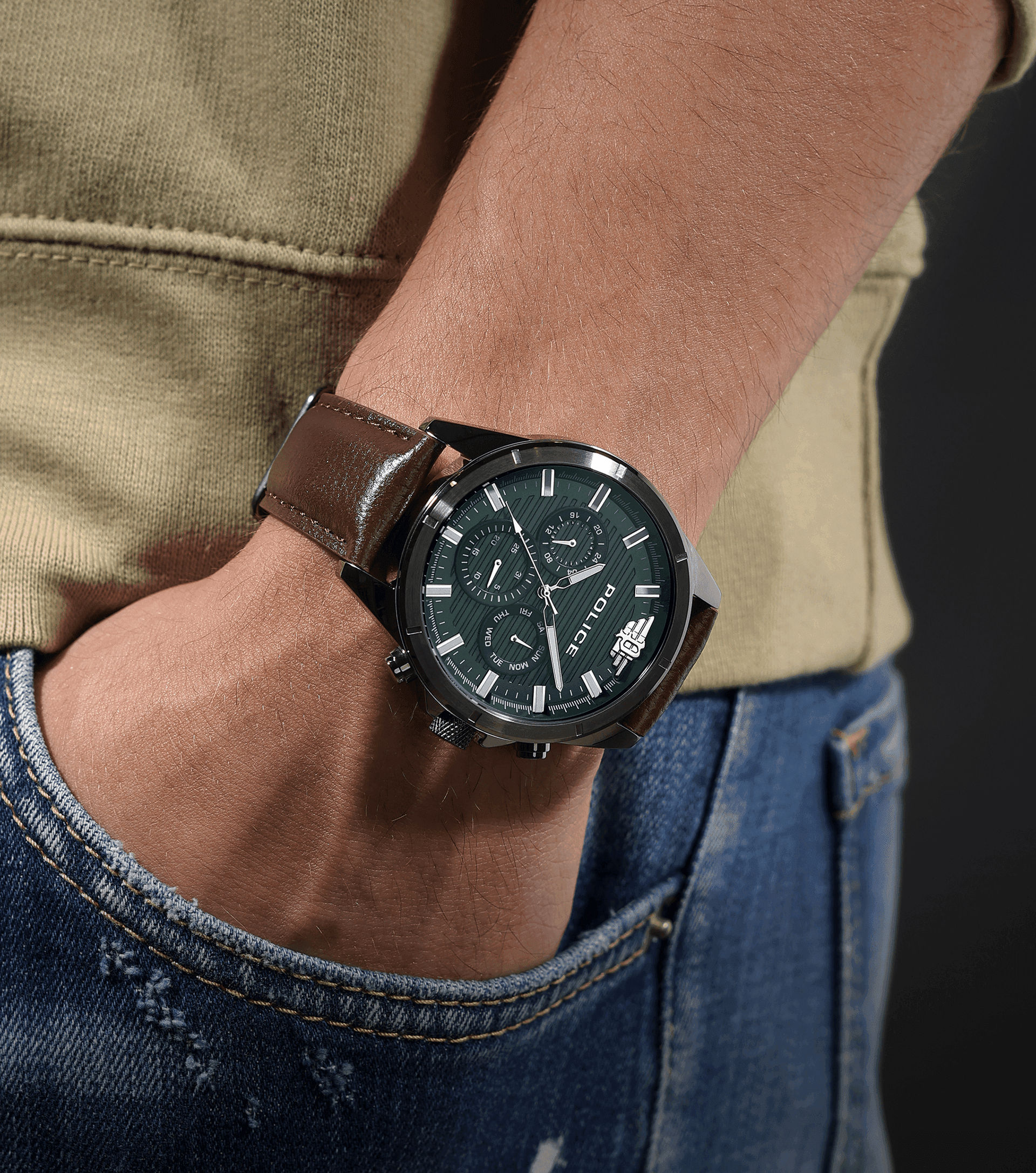 Police Malawi PEWJF2227811 Herrenuhr Grau • Lederarmband • 5 ATM Wasserdichtigkeit, Bild 4