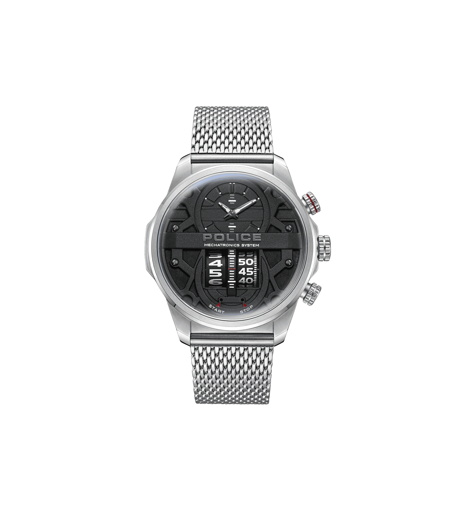 Police Rotocrom PEWJG0006504 Herrenuhr Silber • Mechatronik-Werk • Dual-Zifferblatt