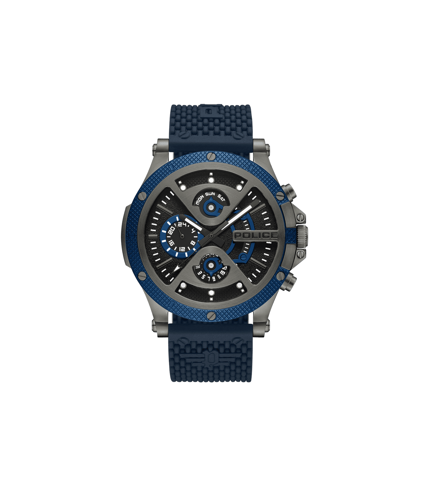 Police Surigao PEWJQ2110503 Herrenuhr Blau • Multifunktion mit Datum & Wochentag • Blaue IP-Lünette im Industriedesign
