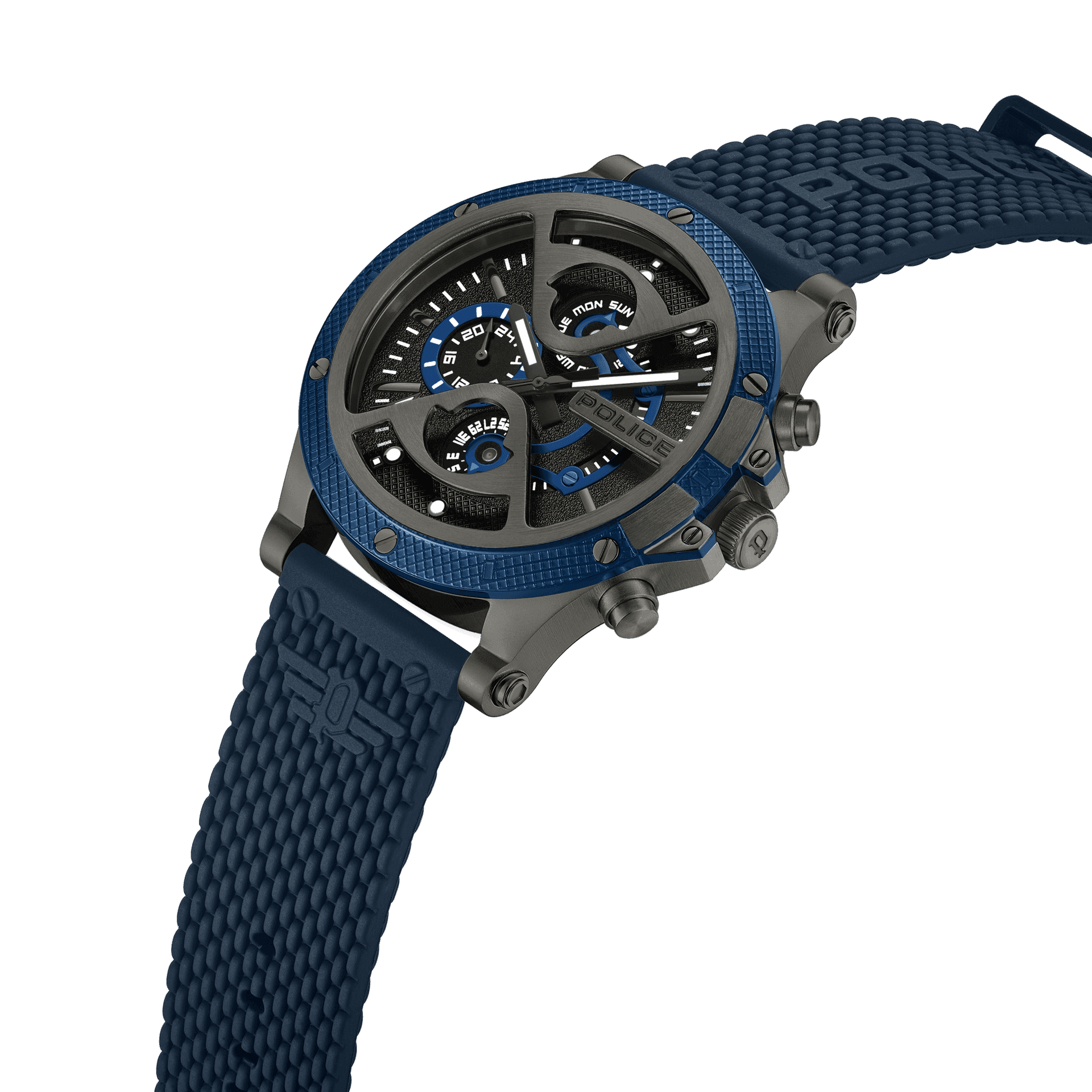 Police Surigao PEWJQ2110503 Herrenuhr Blau • Multifunktion mit Datum & Wochentag • Blaue IP-Lünette im Industriedesign, Bild