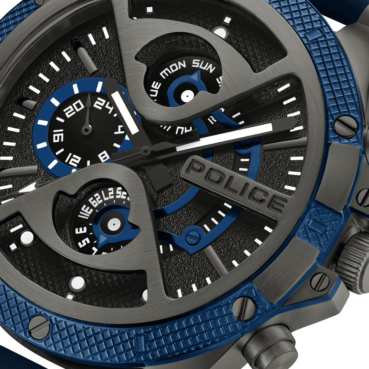 Police Surigao PEWJQ2110503 Herrenuhr Blau • Multifunktion mit Datum & Wochentag • Blaue IP-Lünette im Industriedesign, Bild