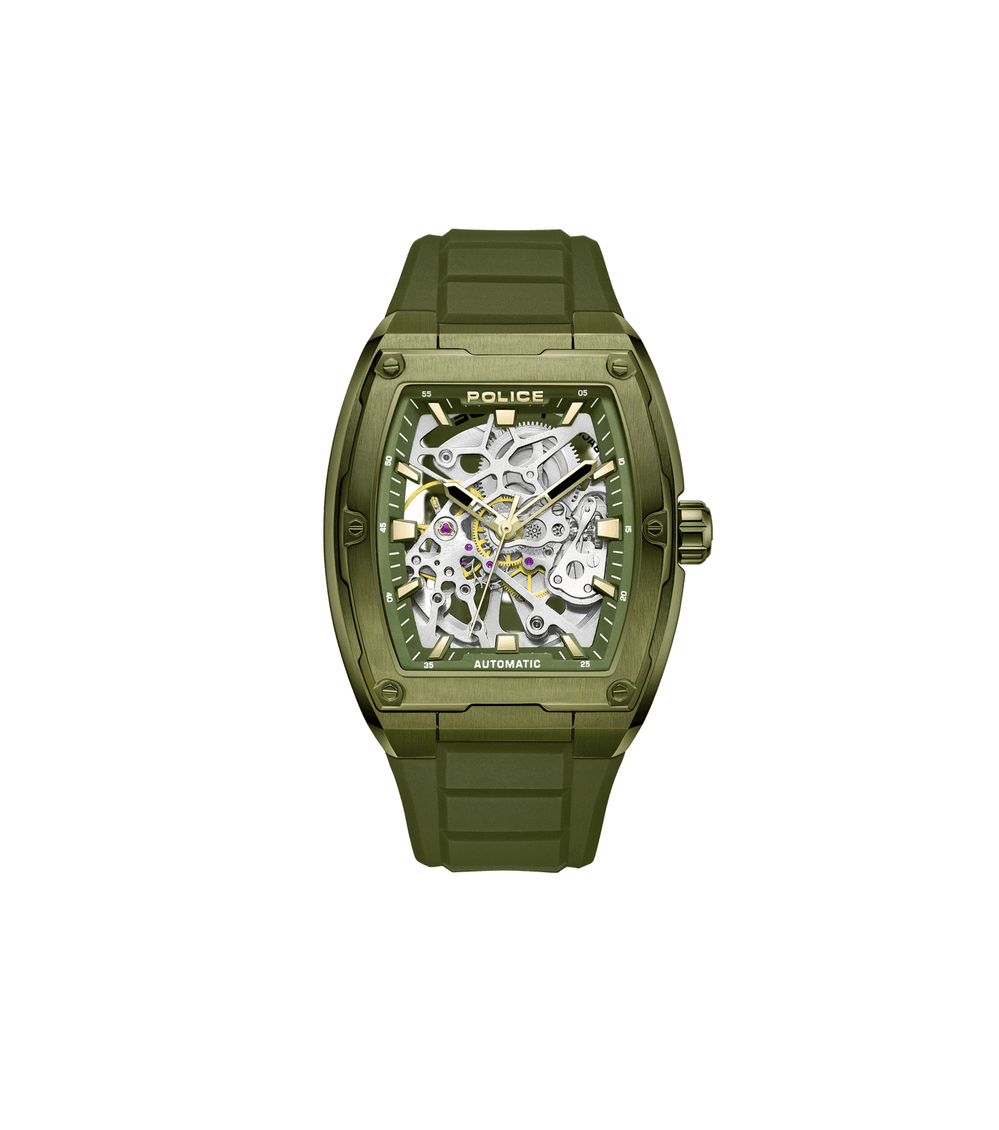 Police Skeletor PEWJR0005906 Herrenuhr Grün • Automatikwerk • Skelettiertes Zifferblatt