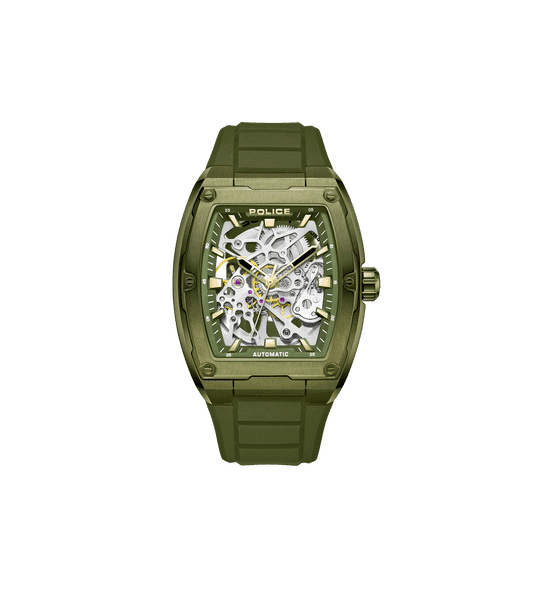 Police Skeletor PEWJR0005906 Herrenuhr Grün • Automatikwerk • Skelettiertes Zifferblatt