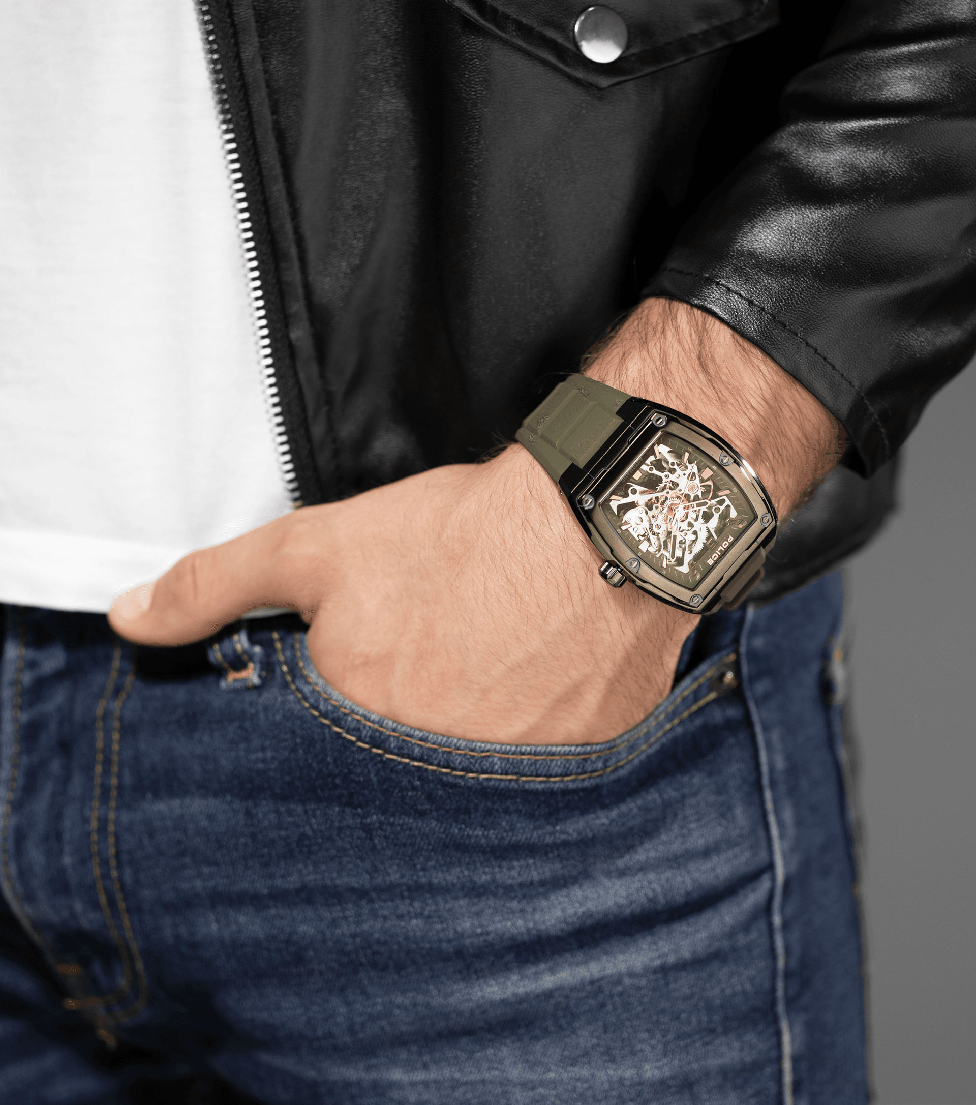Police Skeletor PEWJR0005906 Herrenuhr Grün • Automatikwerk • Skelettiertes Zifferblatt, Bild 5